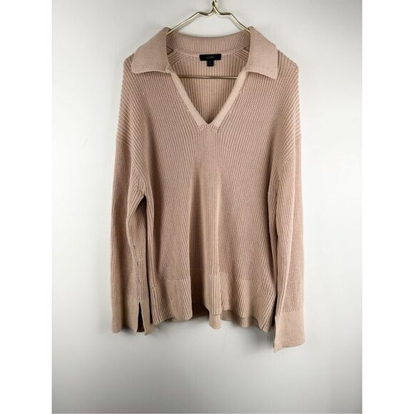 J. Crew Women's Relaxed Collared Cotton Knit Pullover Sweater Tan Size Large - Picture 1 of 6